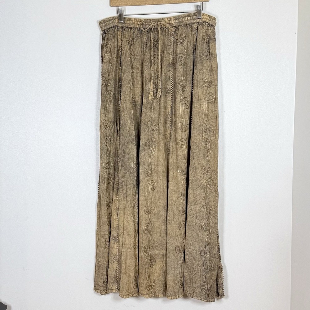 Vintage Catalog Classics Womens Maxi Skirt Size 1X Brown Embroidered Ren Faire